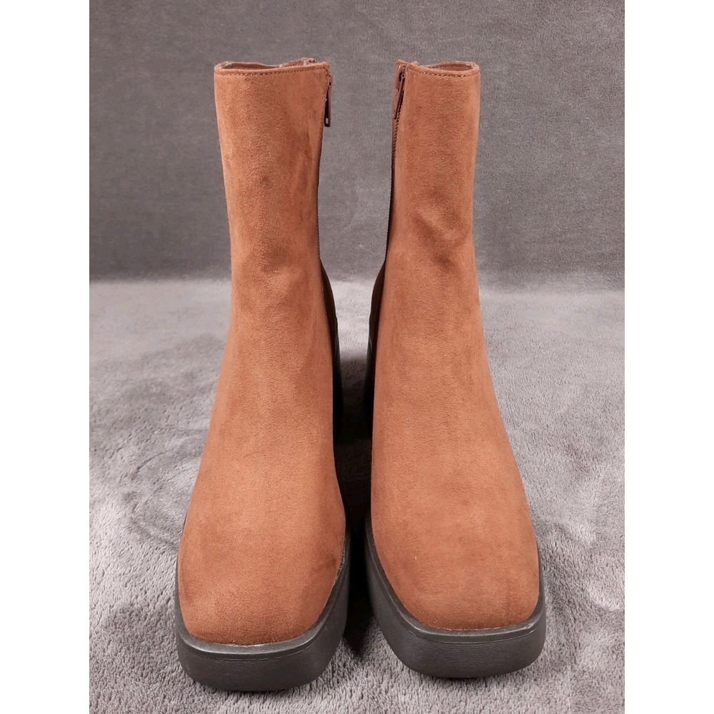 SUN STONE Womens TIANNAA Faux Suede Square Toe Booties | Brown | 9 Medium - Picture 2 of 7